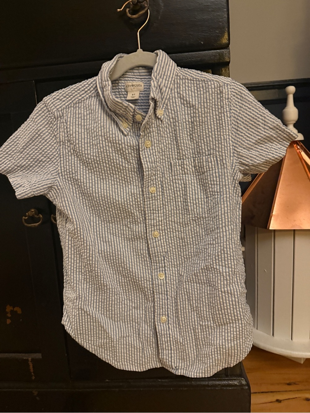 Crewcuts Blue and White Seersucker Short-Sleeve Button-Down